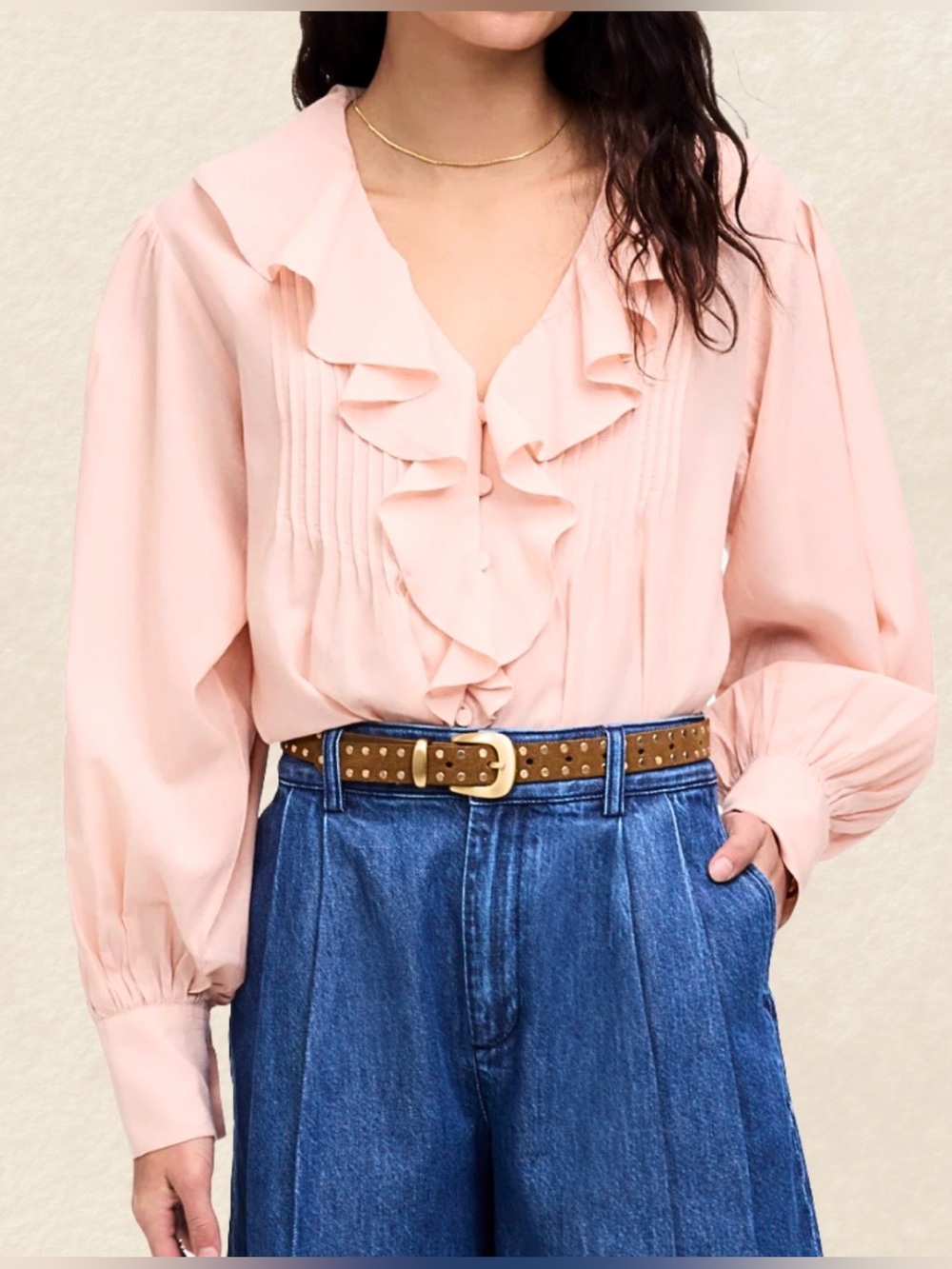 Madewell Blush Pink Ruffle Pintuck V-Neck Blouse